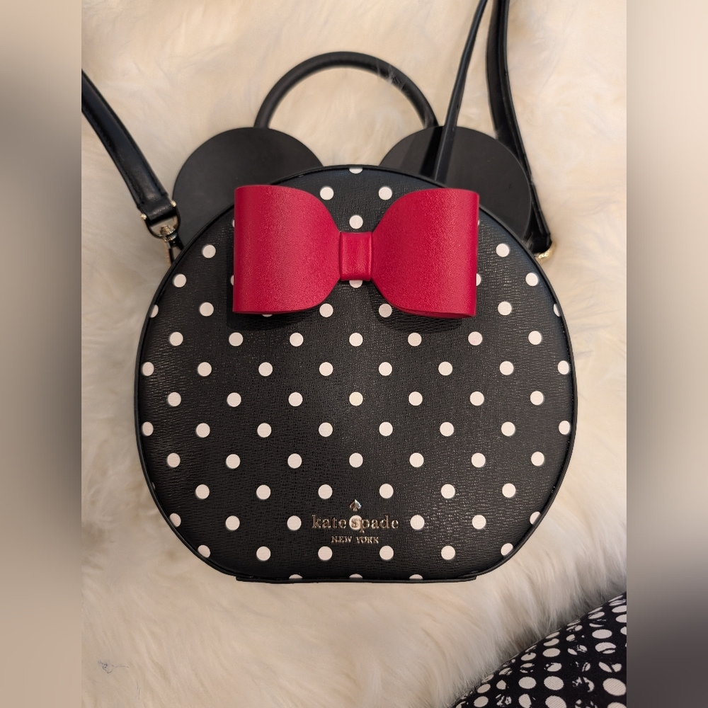 Kate Spade Black and White Polka Dot Mini Bag with Pink Bow